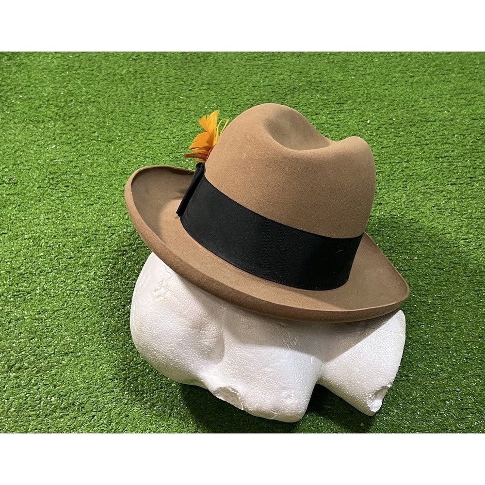 Vintage Golden Coach Dobbs Felt Fedora Hat  7 1/8 Brim Fenway Burnt Feather 60s